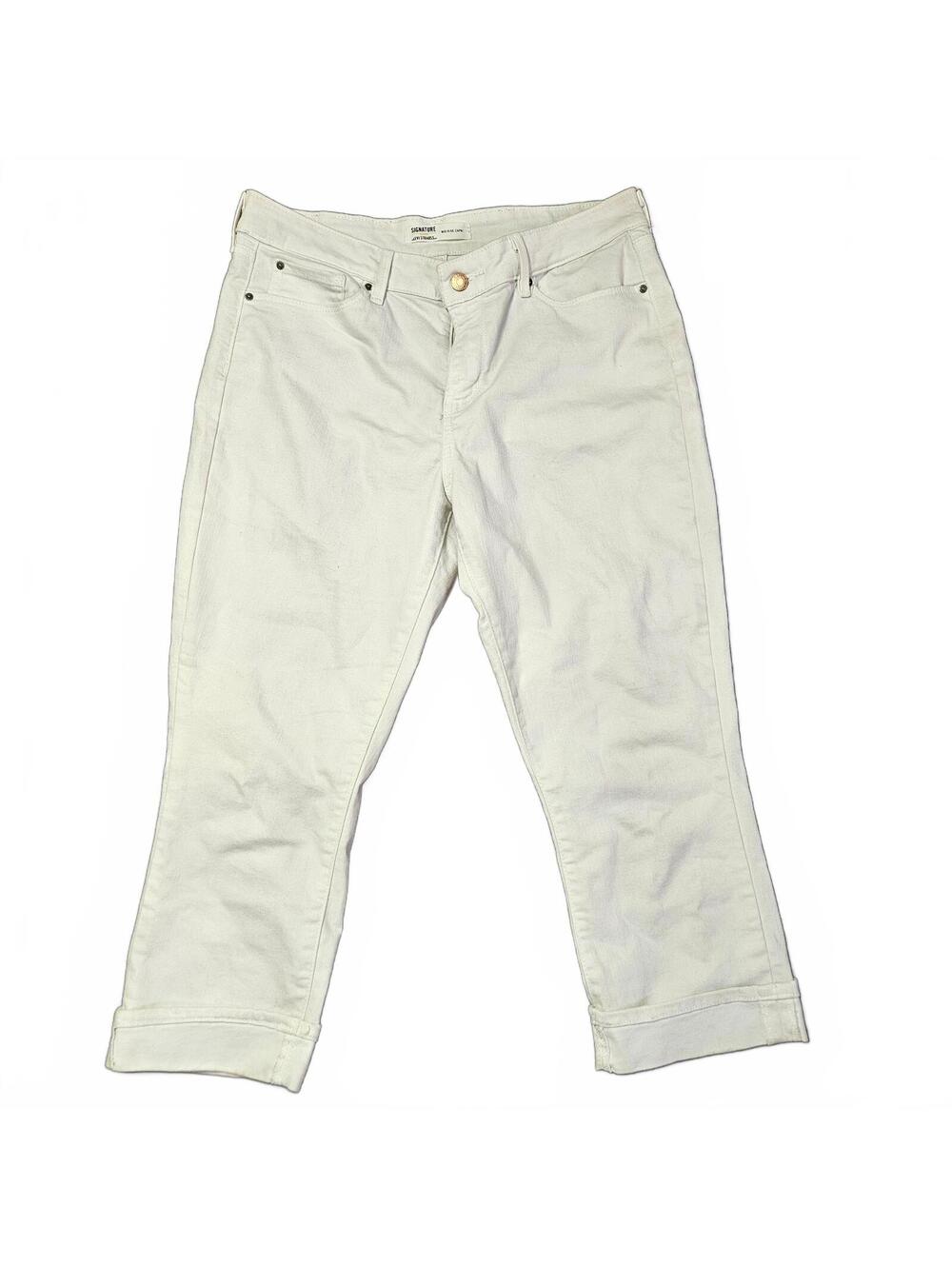 Levi Signature Mid Rise Women Size 12 White Capri Pants Cotton Stylish Casual